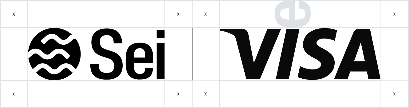 Sei + Visa horizontal co-branding lockup with clearspace